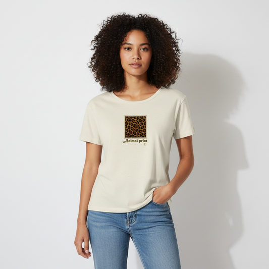 Animal Print Guepardo Camiseta con Escote Redondo