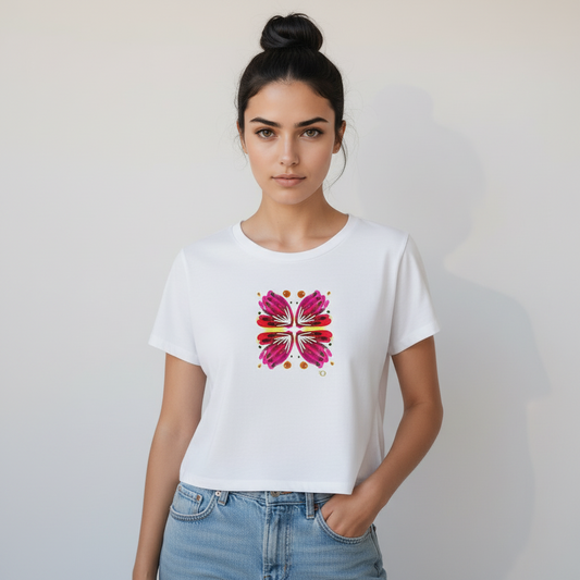 Flor de Acuarela Camiseta Cuello Redondo