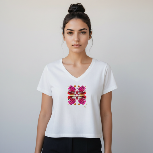 Flor Acuarela Camiseta Cuello en V