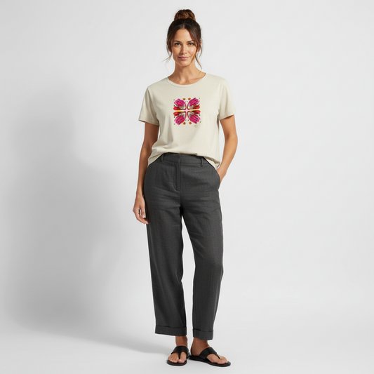 Flor de Acuarela Camiseta Escote Redondo