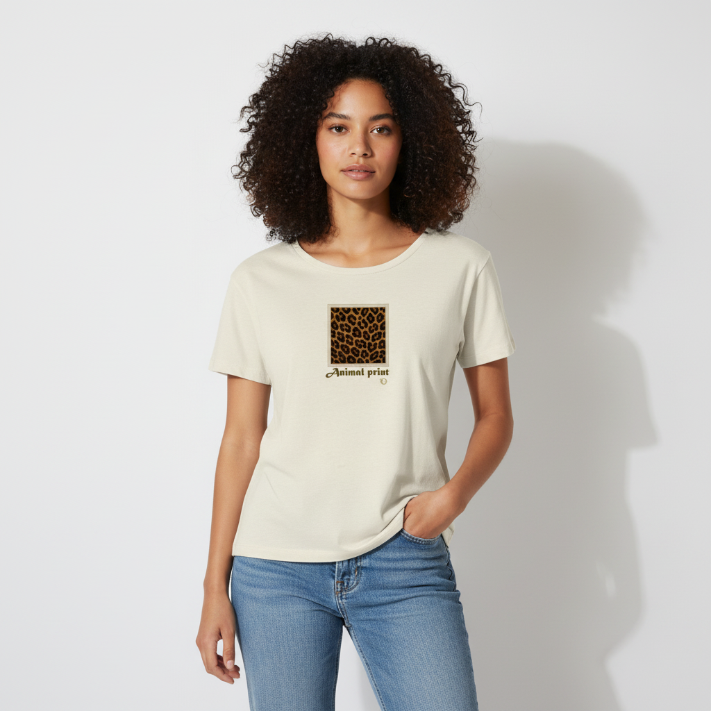 Animal Print Guepardo Camiseta con Escote Redondo
