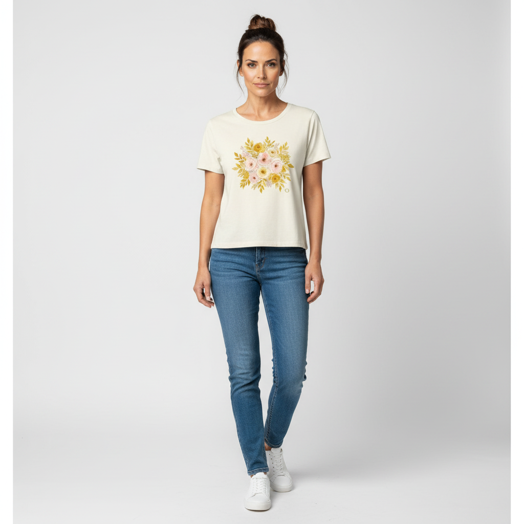 Flores Camiseta Cuello Redondo