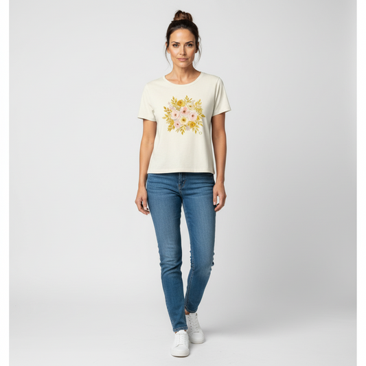 Flores Camiseta Cuello Redondo