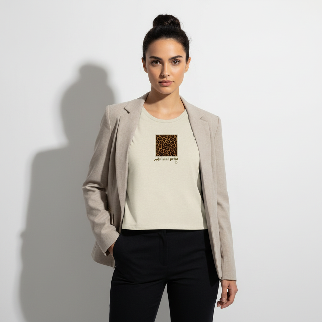 Animal Print Guepardo Camiseta con Escote Redondo